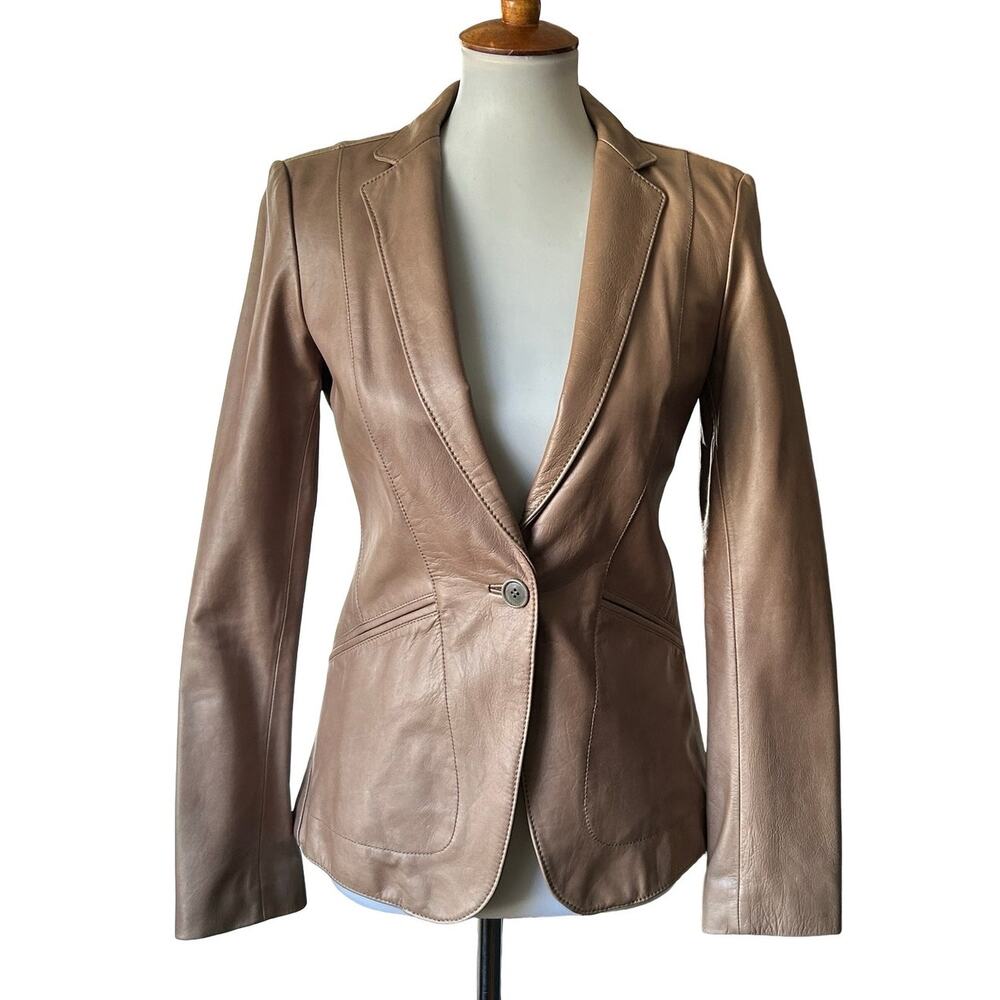 Vintage 90s DKNY Taupe Italian Leather Tailored Blazer